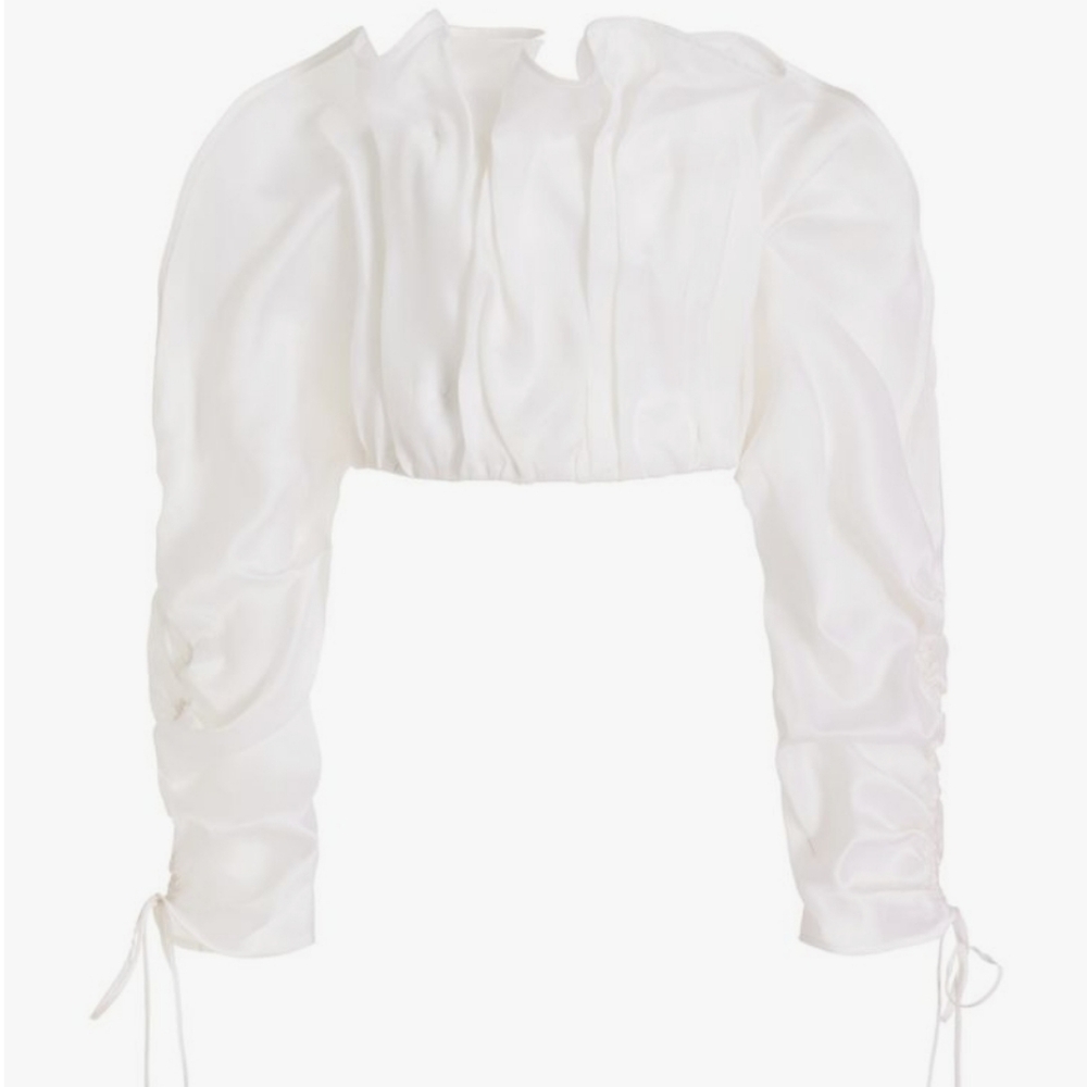 Andres Otalora Exclusive Olivia Silk Cropped Top White
